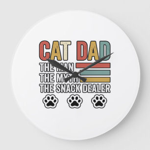 Cat Dad Vintage Rolig Design för Snacksäljare T-Sh Stor Klocka