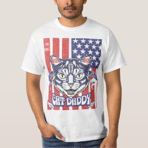 Cat Daddy Amerikansk Flagga Vintage Distressed Her T Shirt