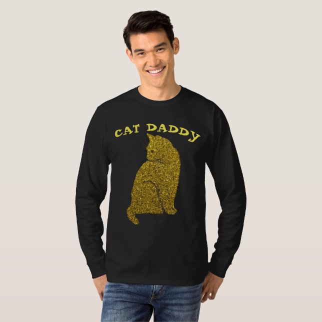 CAT DADDY FAUX GULD GLITTER BLACK T-SHIRTS (Hel framsida)
