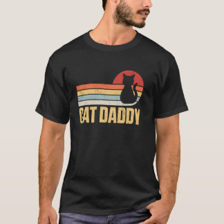 Cat Daddy Horisontella Ränder Retro Solnedgång Kat T Shirt