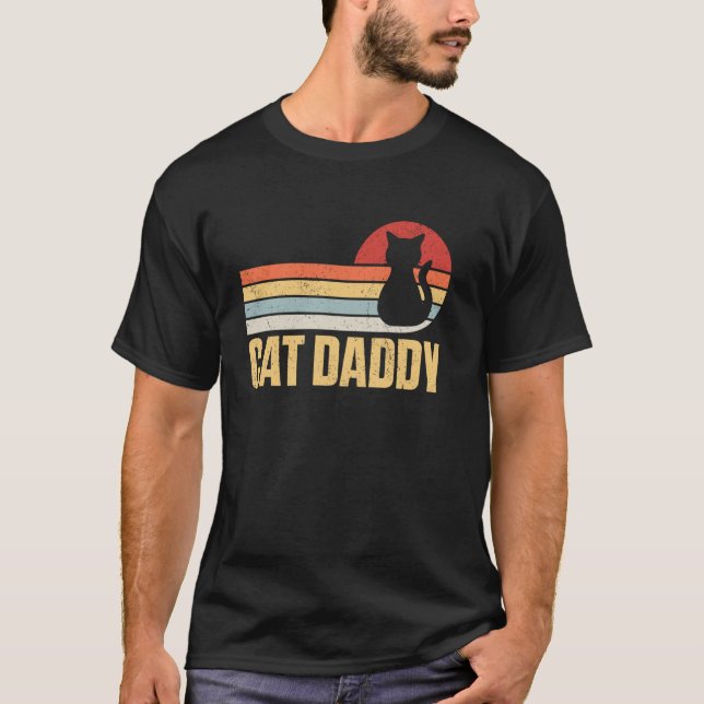 Cat Daddy Horisontella Ränder Retro Solnedgång Kat T Shirt (Framsida)