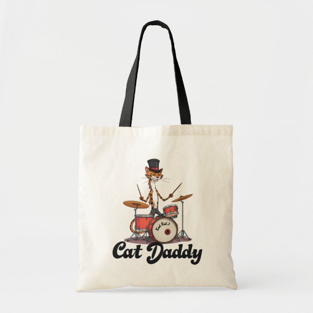 Cat Daddy Jazz Music Drummer Musician | Tabby Cats Tygkasse (Framsidan)