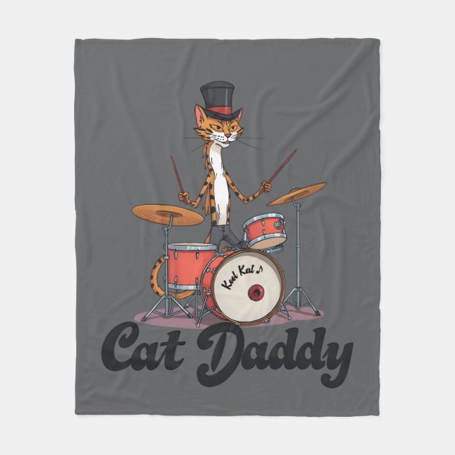Cat Daddy Musician Drummer | Tabby Cats Art Lover Fleecefilt (Framsidan)