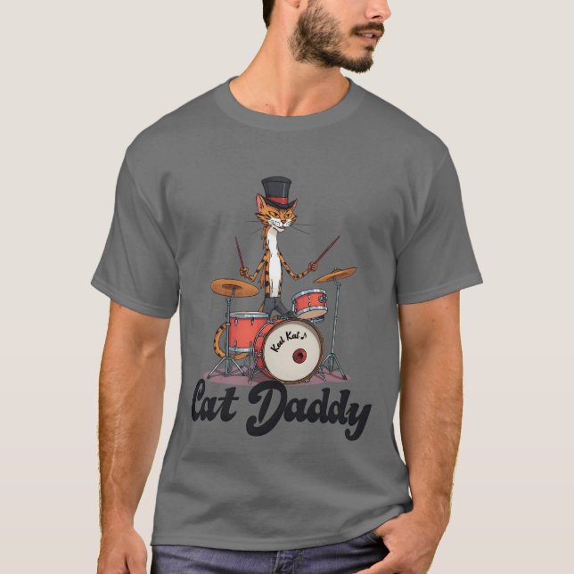 Cat Daddy Musician Drummer | Tabby Cats Art Lover T Shirt (Framsida)
