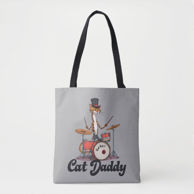 Cat Daddy Musician Drummer | Tabby Cats Art Lover Tygkasse (Framsida)