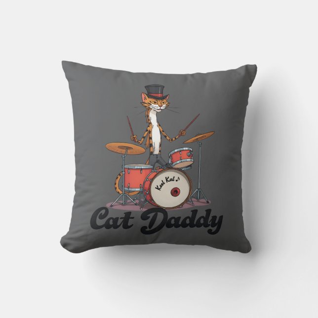 Cat Daddy Musician Drummer Tabby Cats Music Lover Kudde (Framsida)