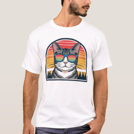 Cat Daddy Solglasögon Solnedgång Retro Päls Pappa  T Shirt