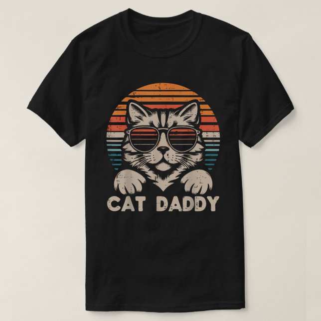 Cat Daddy Sunglasses Sunset Retro Dad kitten T Shirt (Design framsida)