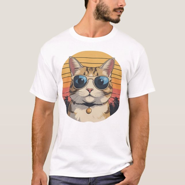 Cat Daddy Sunglasses Sunset Retro Fur Dad Papa T Shirt (Framsida)