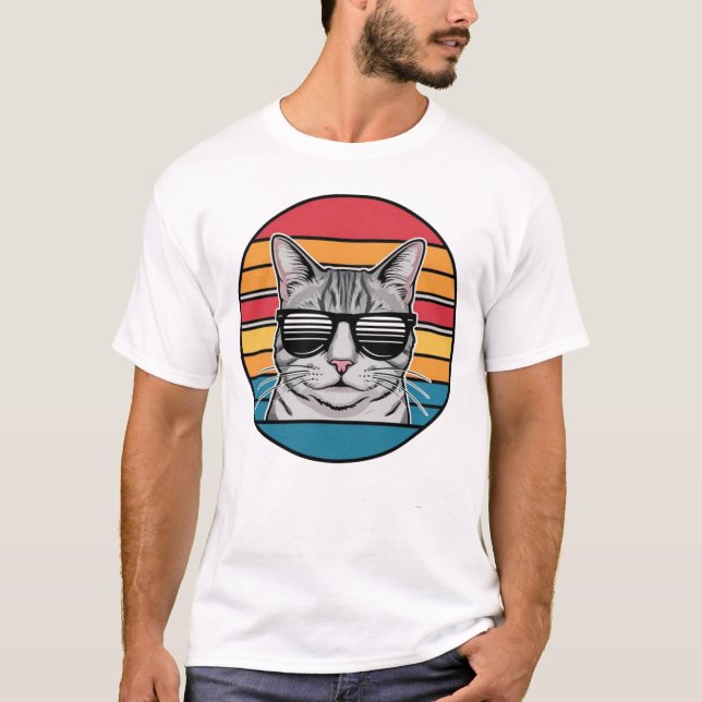 Cat Daddy Sunglasses Sunset Retro Fur Dad Papa T Shirt (Framsida)