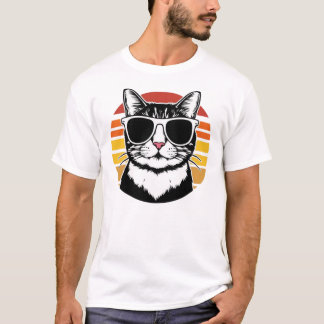 Cat Daddy Sunglasses Sunset Retro Fur Dad Papa T Shirt