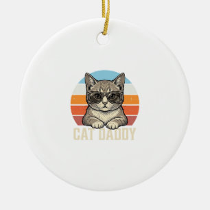 Cat Daddy Vintage Sunset Cool Cat Shirt Design_1 Julgransprydnad Keramik