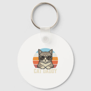 Cat Daddy Vintage Sunset Cool Cat T-Shirt Design_1 Nyckelring