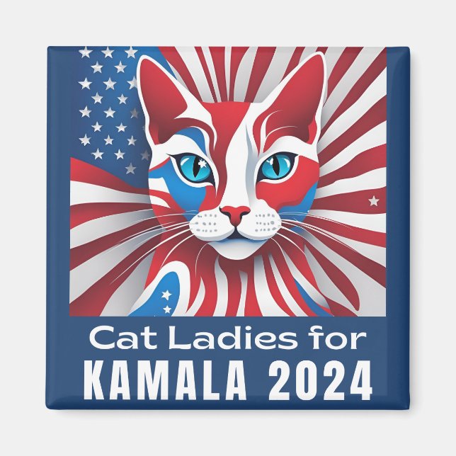 Cat Dam för Kamala 2024 Demokrat Magnet (Framsidan)
