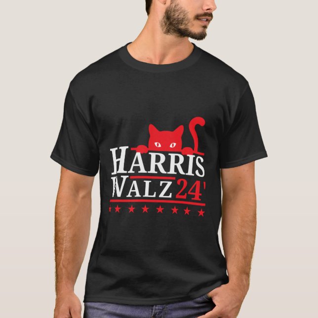 Cat Dam For Kamala Harris Tim Walz Vp 2024 T Shirt (Framsida)