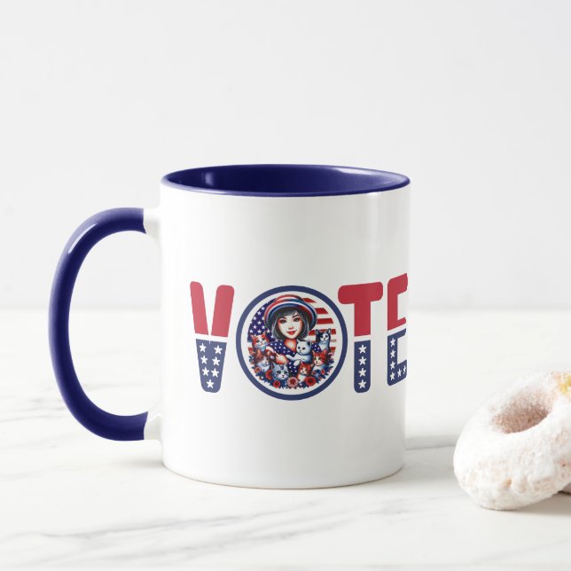 Cat Dam för Kamala Vote Mugg (Med munk)