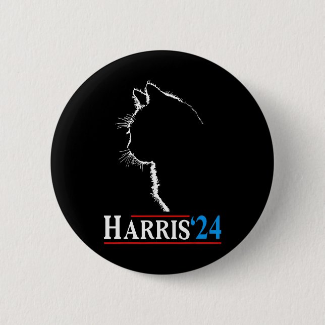 Cat Dam Funny Cat Dam för Kamala Harris 2024 Knapp (Framsida)