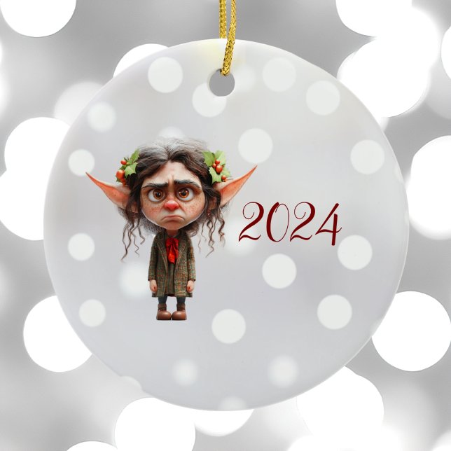 Cat Dam jul Elf Ceramic Ornament (Skapare uppladdad)