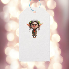 Cat Dam jul Elf White Gift Märkres Presentetikett