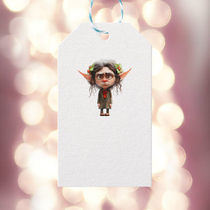 Cat Dam jul Elf White Gift Märkres Presentetikett
