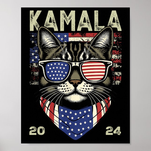 Cat Dam Kamala-harris 2024 American Flagga Cute Ca Poster (Framsidan)