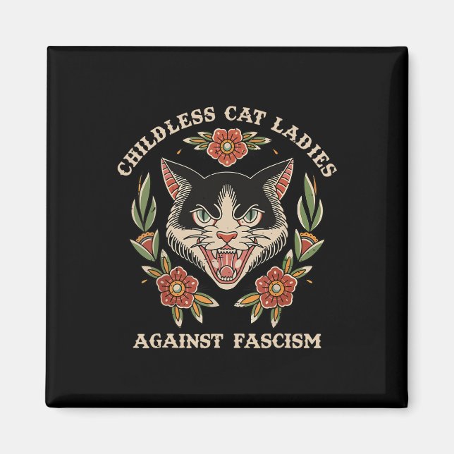 Cat Dam mot fascism Feminist Funny Cat 2024 Magnet (Framsidan)