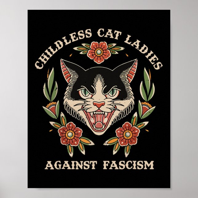 Cat Dam mot fascism Feminist Funny Cat 2024 Poster (Framsidan)