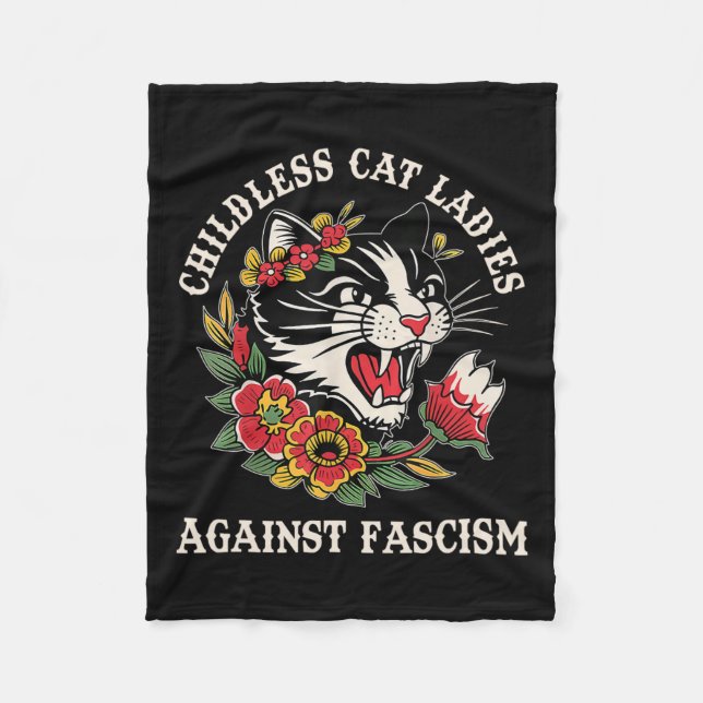 Cat Dam mot fascism Lusnykantig feminist 2 Fleecefilt (Framsidan)