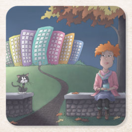 Cat Dam på parkorgen Papper Underlägg Kvadrat