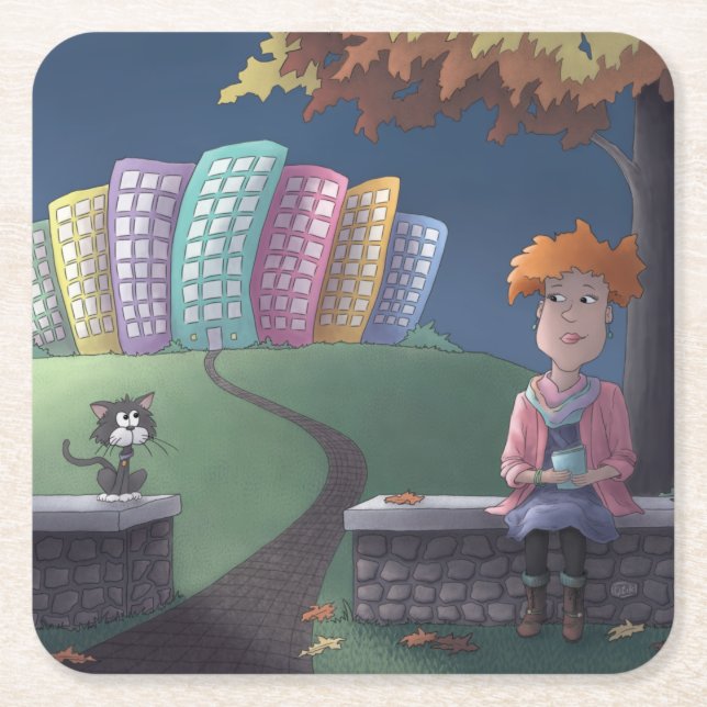 Cat Dam på parkorgen Papper Underlägg Kvadrat (Framsidan)