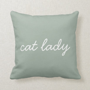 Cat Dam Simple Modern Script Lettering Sage Grönt Kudde