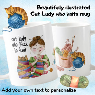 Cat Dam som gillar Sticka Funny Cat Mamma Knitting Kaffemugg