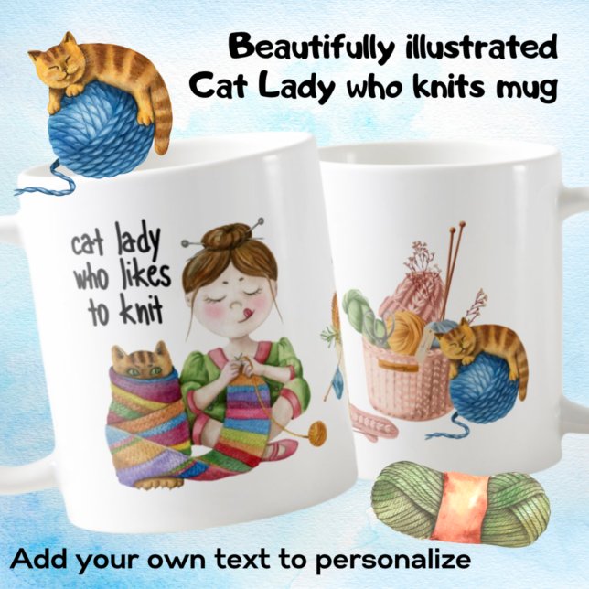 Cat Dam som gillar Sticka Funny Cat Mamma Knitting Kaffemugg (Skapare uppladdad)