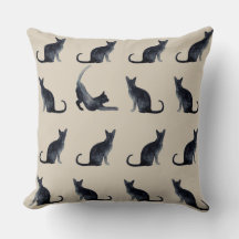 Cat Dam Taupe Watercolor Black Kattunge Mönster