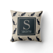 Cat Dam Taupe Watercolor Black Kattunge Mönster