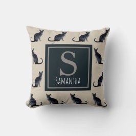 Cat Dam Taupe Watercolor Black Kattunge Mönster Kudde