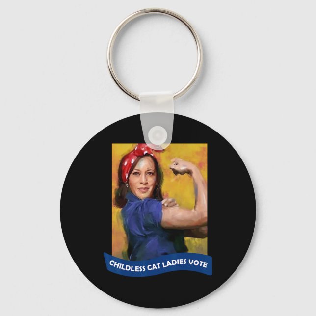 Cat Dam Vote Kamala 2024 Rosie the Riveter Nyckelring (Framsida)
