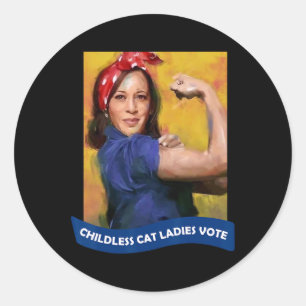 Cat Dam Vote Kamala 2024 Rosie the Riveter Runt Klistermärke