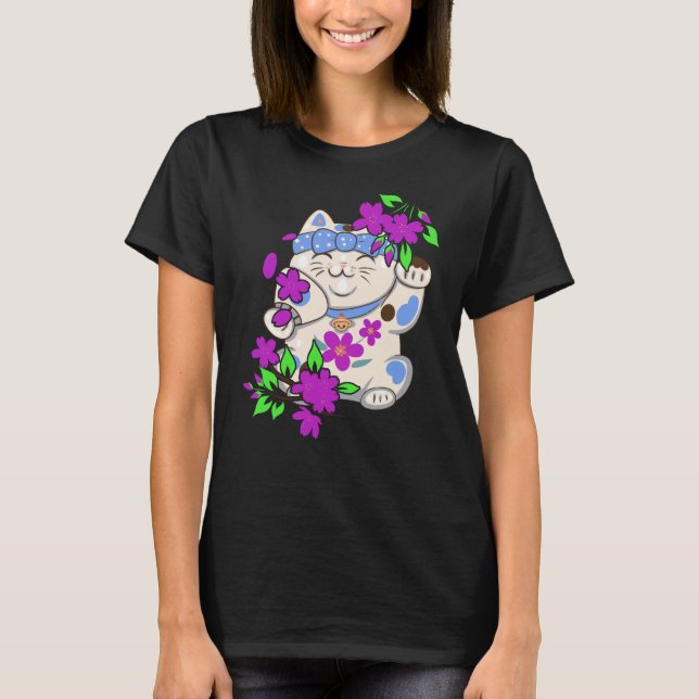 Cat Daruma Lucky Bringer Figur T Shirt (Framsida)