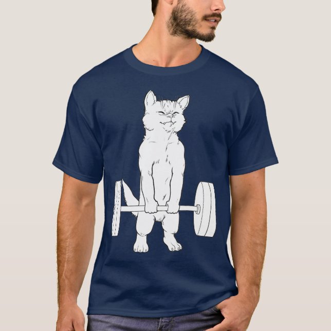 Cat Deadlift Powerlift T Shirt (Framsida)