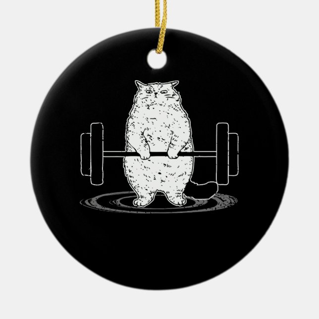 Cat Deadlift PowerLyftande Kattunge Muscle Cute Ca Julgransprydnad Keramik (Framsidan)