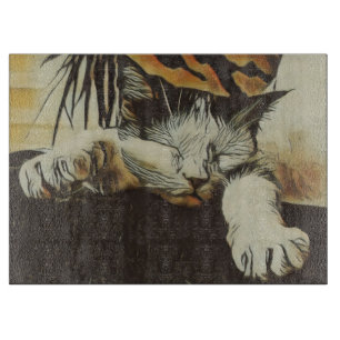 Cat Decorative Glass Chopping Board 15 x 11 tum
