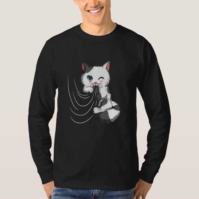 Cat Design Cat Cuddles With Duvet Plays With Curta T Shirt (Framsida)
