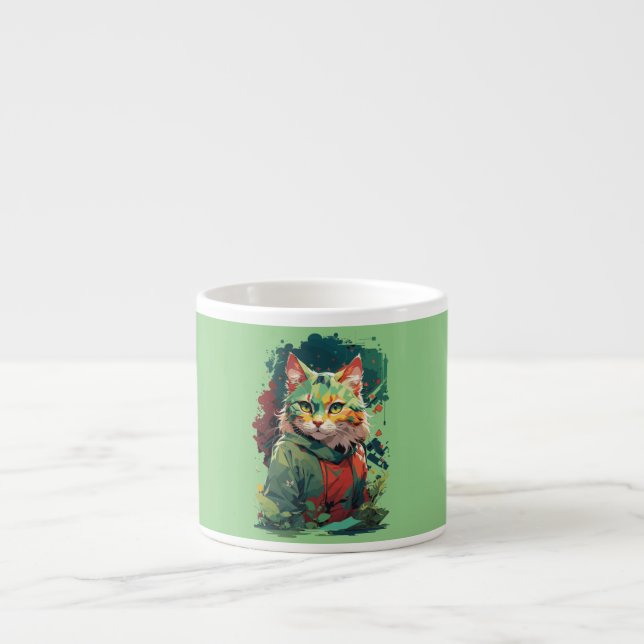 Cat Design Cute Fantasy Färg Stänk Espressomugg (Framsidan)