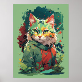 Cat Design Cute Fantasy Färg Stänk Poster