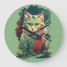 Cat Design Cute Fantasy Färg Stänk Stor Klocka