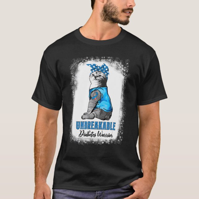 Cat Diabetes Warrior Obrytable Blue Ri T Shirt (Framsida)