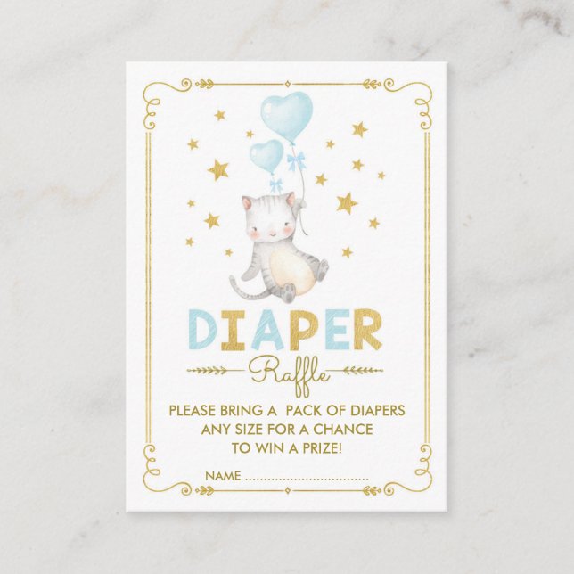 Cat Diaper Raffle Boy Kitten Blue Guld Baby Tilläggskort (Framsida)