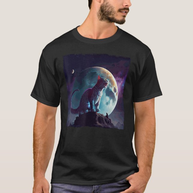 Cat Dinosaur Moon T Shirt (Framsida)