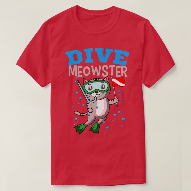 Cat Diver Meowster Dyka Down Flagga Underwatt T Shirt (Design framsida)